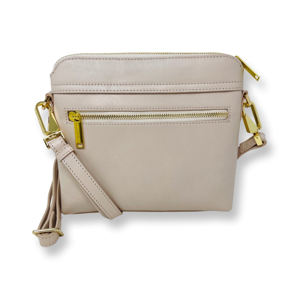 Petit sac à bandoulière en cuir rose poudre, Brigitte