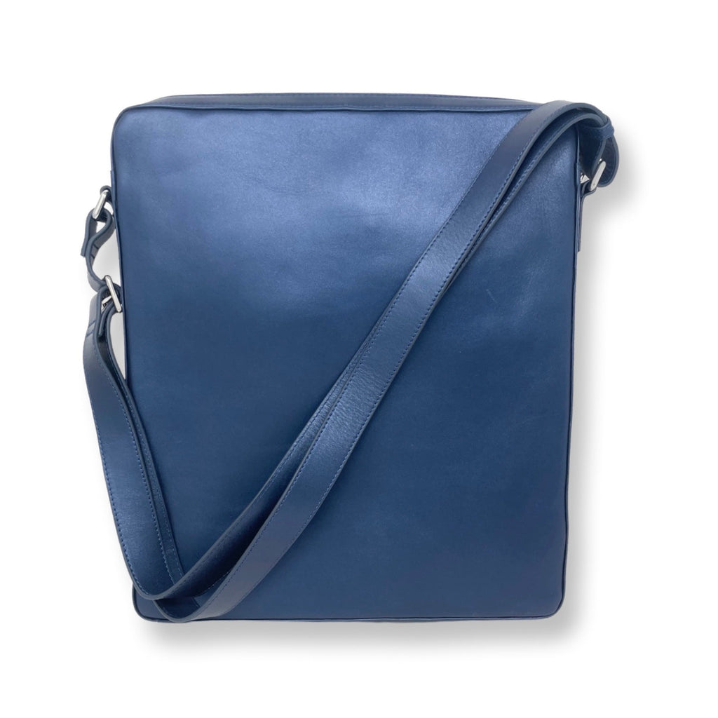 Sac d’ordinateur en cuir à bandoulière bleu marine | MalKa