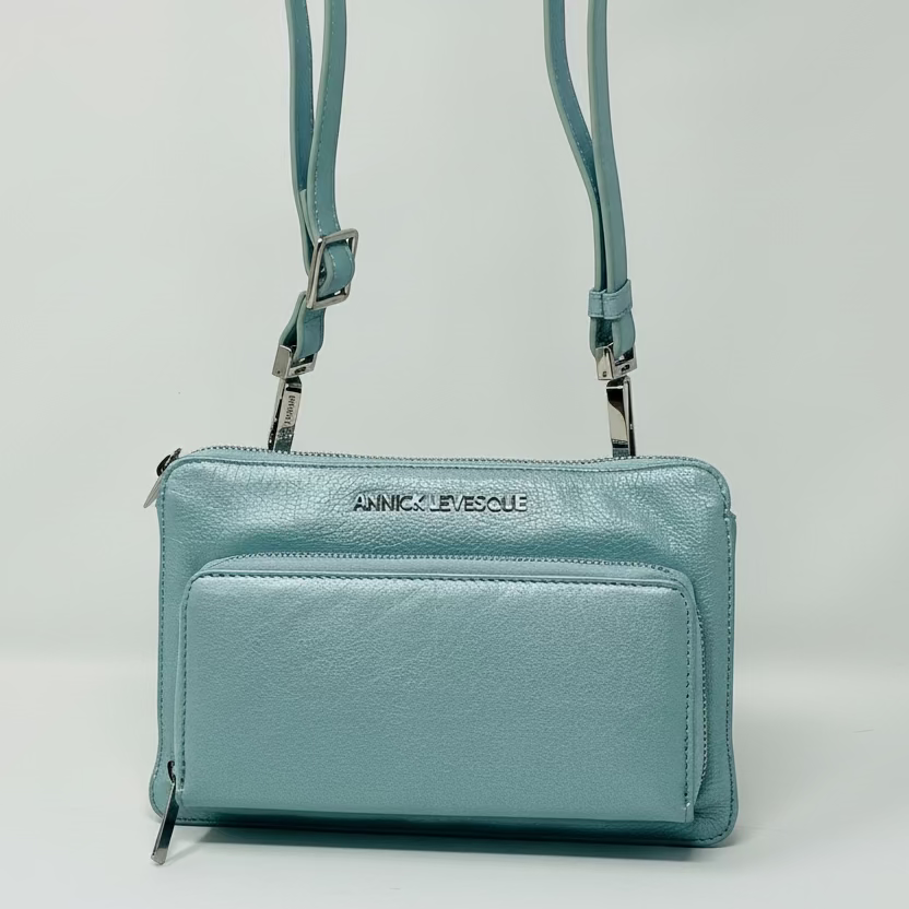 Petit sac à main-portefeuille en Cuir Véritable Bleu céleste, Carmen