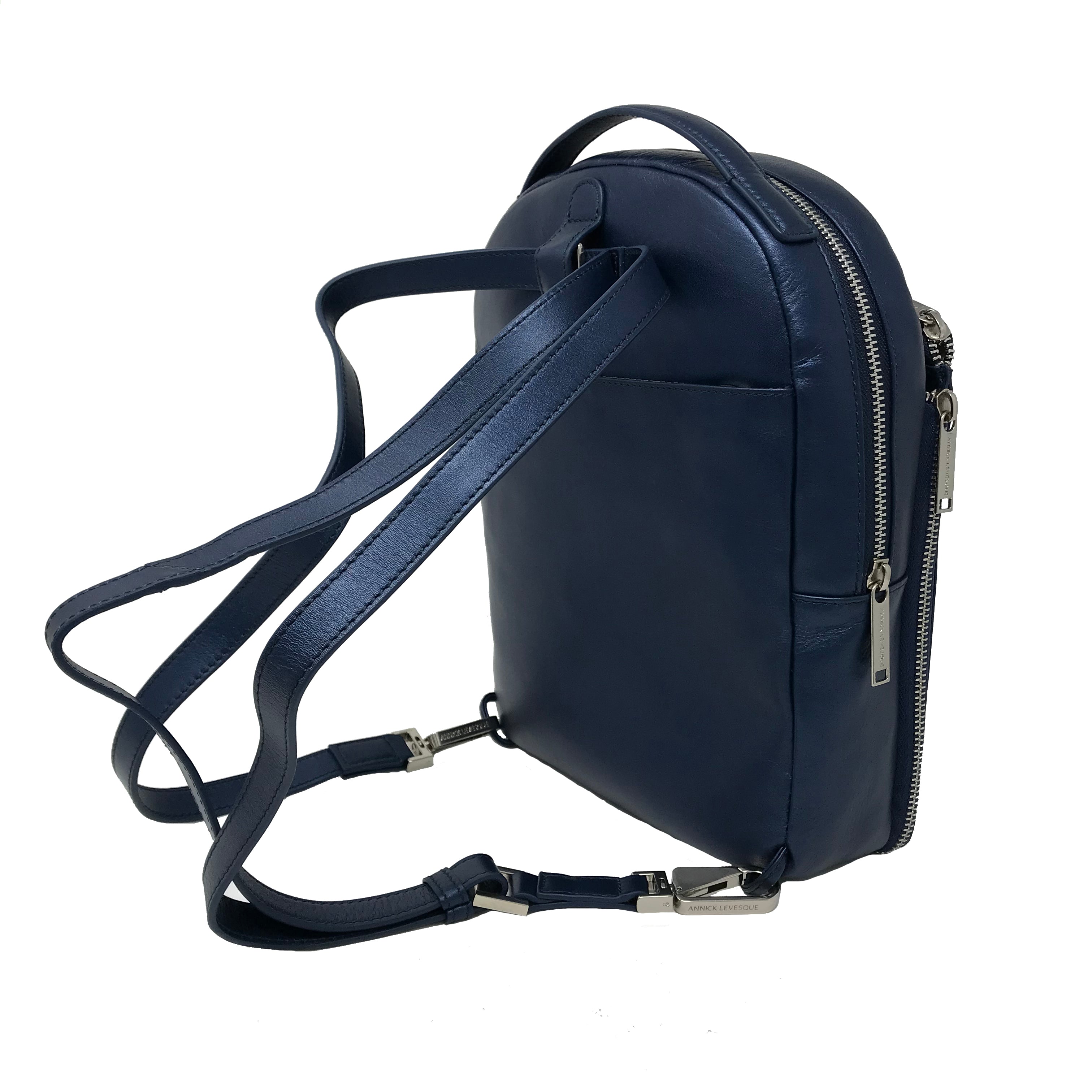 Sac à dos en cuir véritable Alice, Bleu Marine