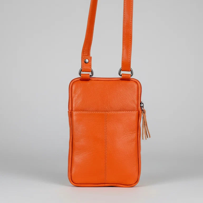 Greenwood Leather Compact Mini Crossbody. Slim Full-Grain Leather Phone Bag & Travel Organizer