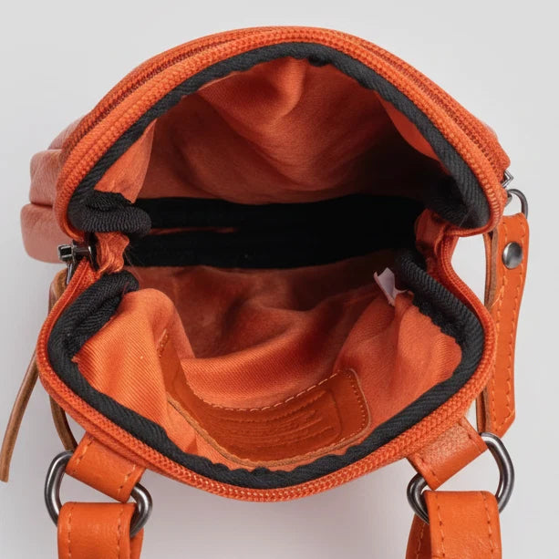 Greenwood Leather Compact Mini Crossbody. Slim Full-Grain Leather Phone Bag & Travel Organizer