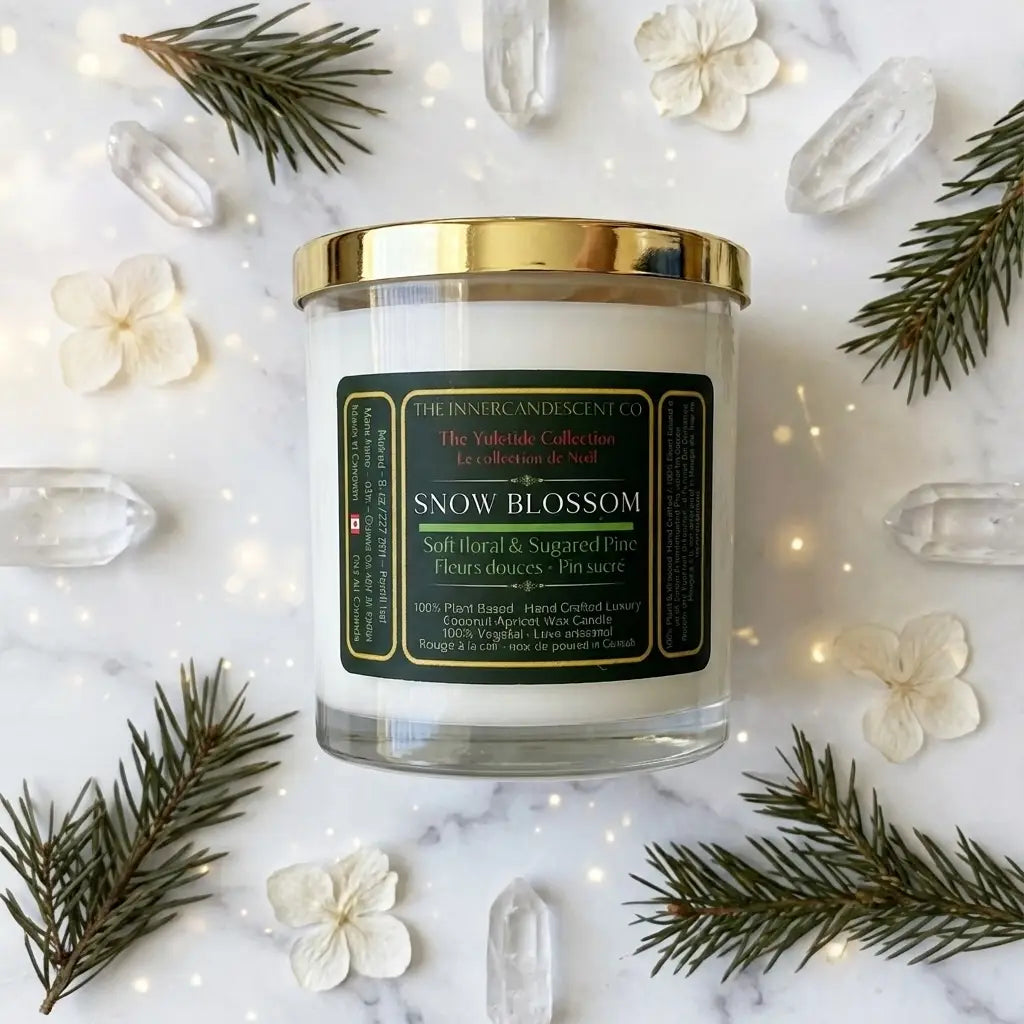 SNOW BLOSSOM | Soft floral winter luxury coconut apricot wax candle