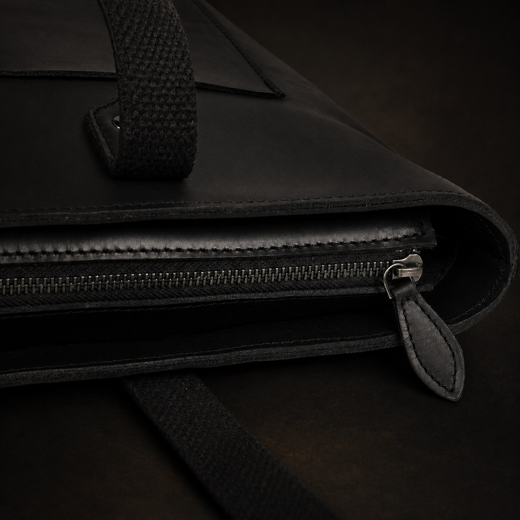 Classic Black Leather Tote Bag